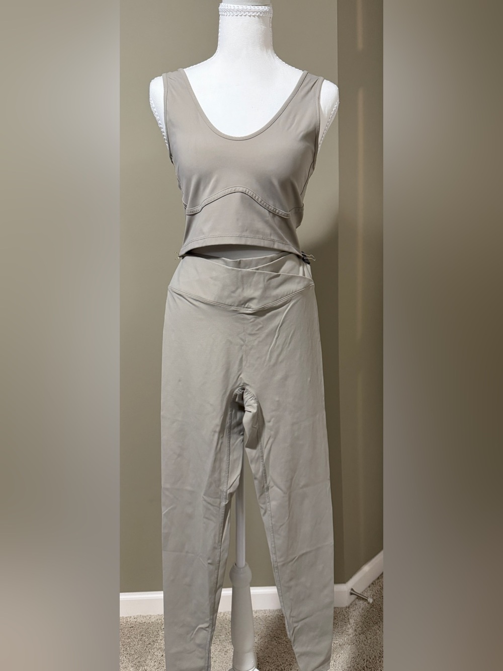 LOUNGE Everyday Scoop Neck Crop Tank & High-Waist Leggings Set - Greige - Picture 1 of 2